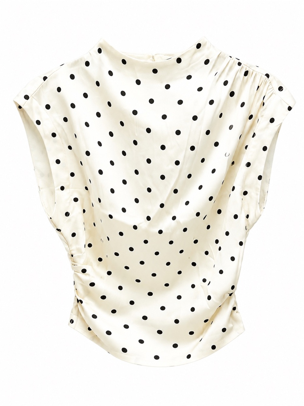 NWT Commense Ivory Black Polka Dot Ruched Draped Blouse Top M